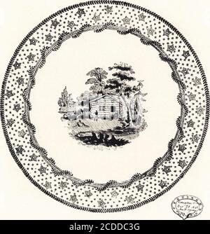 . Ceramica anglo-americana : la vecchia cina inglese con vedute americane, un manuale per collezionisti . L John Ridgway. 64 CERAMICHE ANGLO-AMERICANE. 149 cabina di tronchi. (Dal copperplate originale ora in possesso di Edwin A. Barber.) Di John Ridgway. CERAMICA ANGLO-AMERICANA. X. DISEGNI DI JOHN RIDGWAY. - disegni in azzurro, nero, marrone, rosso, ecc. - iorder, grandi stelle in un Firmament di piccoli. Foto Stock