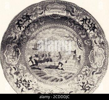 . Ceramica anglo-americana : la vecchia cina inglese con vedute americane, un manuale per collezionisti . Enoch legno. 30 CERAMICHE ANGLO-AMERICANE. DISEGNI DI ENOCH WOOOD. Generale George Washington. Un busto in basaltes, labelledWashington; nato nel 1732, morto nel 1799. Enoch Wood, 1818.statuette di Washington.statuette di Franklin Sbarco dei pellegrini ihe, in legno. DISEGNI DI ENOCH WOOD & SONS. – disegni in blu scuro.- bordi, medaglioni di scorrimento contenenti iscrizioni. I. sbarco dei pellegrini.I. Bordo, conchiglie marine. Tipo a.: Centro irregolare, come l'ingresso alla grotta, arrotondato per conchiglie marine e altri oggetti. N Foto Stock
