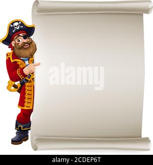 Pirata Capitano Cartoon Scroll sfondo Illustrazione Vettoriale