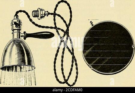 . Elettricità nelle malattie dell'occhio, dell'orecchio, del naso e della gola . Fig. 81.-la lampada Finsen per il trattamento delle malattie della pelle. LAMPADE TERAPEUTICHE. 133 intercettato da lenti a cristallo di roccia. La lampada Tlie consuma da 40 a 80 ampere di corrente e da 45 a 50 volt. Le lampade ad incandescenza e ad arco aperto possono essere smentite dalla corrente continua o alternata. Il può essere azionato dall'alimentazione a 110 o 220 volt. Fig. 82.-76 c. p. lampada terapeutica. Fig. 83. - schermo a colori. La luce che il Dott. F. Howard Humphris, ofEdinburg, usa, consiste di un globo elettrico a discesa di potere di candela 500 con un filamento di carbonio, che trasporta ab Foto Stock