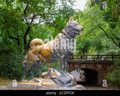 La statua in bronzo del cane da slitta BALto di Frederick Roth, Central Park, Manhattan, New York City, New York, USA Foto Stock