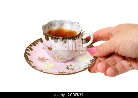 Tazza da tè in mano Foto Stock