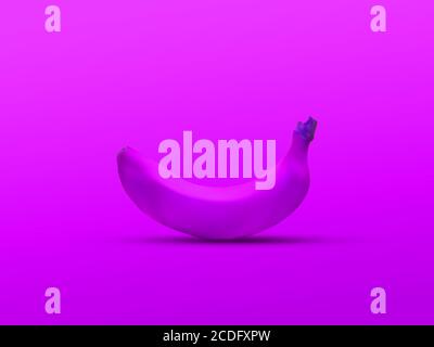 banana colorata singola isolata su sfondo viola: studio di colore chiaro una banana, visualizzazione 3d Foto Stock