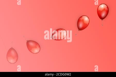 bolle rosse su sfondo rosso :concetto di crescita - palloncino volare per diventare palla reale: seguire il proprio percorso concetto, lavoro più intelligente del concetto più difficile Foto Stock