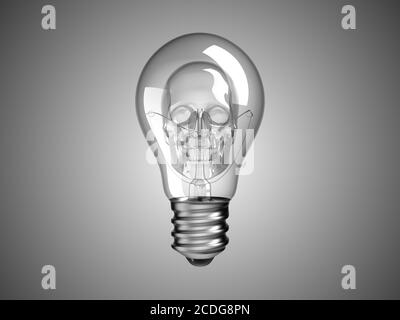 Teschio spooky all'interno di Lightbulb - morte e malattia Foto Stock