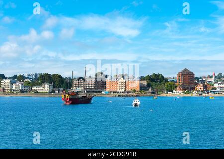 Puerto Varas sulle rive del lago Llanquihue, X Regione de Los Lagos, Cile Foto Stock