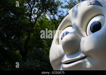 25 agosto 2020: Una vista dettagliata del Thomas the Tank Engine Face, sulla restaurata locomotiva a vapore Brooklyn Eastern District Terminal 15, durante un'escursione alla ferrovia Strasburg martedì 25 agosto 2020 a Ronks, Pennsylvania. Rich Barnes/CSM Foto Stock