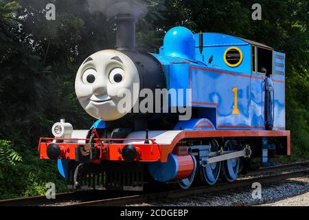 25 agosto 2020: La locomotiva a vapore Thomas the Tank Engine, restaurata del quartiere orientale di Brooklyn, n. 15, ritorna da un'escursione alla ferrovia Strasburg martedì 25 agosto 2020 a Ronks, Pennsylvania. Rich Barnes/CSM Foto Stock