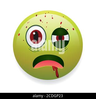 Emoticon di alta qualità con blood.Zombie emoji isolato su sfondo bianco.Green viso diavolo emoji.Scary emoji.Green emoticon. Illustrazione Vettoriale