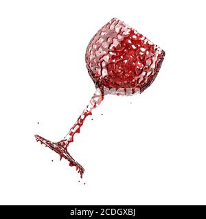 Calice trasparente in vetro con sostanza viscosa liquida rossa su fondo bianco. Rendering 3D Foto Stock