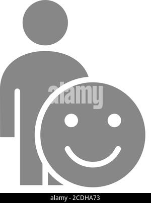Umano con emozioni positive icona grigia. Felice, il simbolo del volto di successo Illustrazione Vettoriale