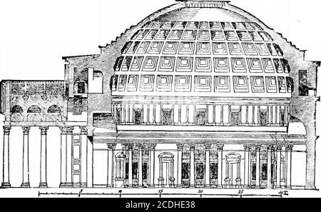 . Una breve storia d'arte . ordinariselezionata per la posa della pietra angolare. I romansuses soffitti a volta nei loro templi quadrati e oblungi, inoltre la forma esterna del tempio non è stato modificato da theiruse. Un'altra forma di tempio romano era circolare: Una cella circolare era racchiusa da un colonnato, come nel tempio di Vesta a Tivoli; o il colonnato era omesso, e un porticato aggiunto all'edificio circolare, come nel Pantheon di Roma. Il Pantheon fu costruito da M. Agrippa. Era com-pleted B.C. 25. L'edificio principale e' una rotonda di un centesimo e trentadue piedi di diametro, illuminata da Foto Stock