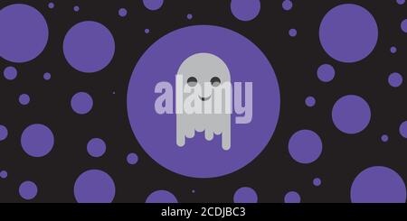 Simpatico sfondo piccolo fantasma, illustrazione vettoriale, stile piatto, tema Halloween Illustrazione Vettoriale