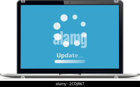 Informazioni di aggiornamento del software di sistema. Processo di caricamento sullo schermo del computer portatile. Illustrazione Vettoriale