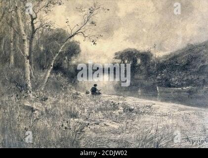 Appio Adolphe - Pêcheur Au Bord De la Rivière - Scuola di francese - 19 ° e inizio del 20 ° secolo Foto Stock