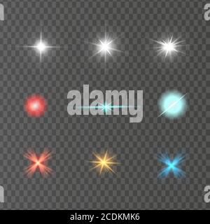 Effetti speciali colorati e realistici. Le esplosioni e le particelle incandescenti Illustrazione Vettoriale