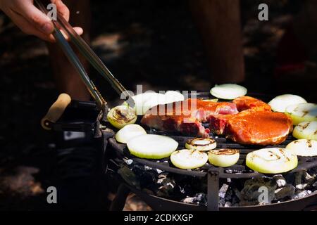 Carne sul barbecue con grillmarks Foto Stock