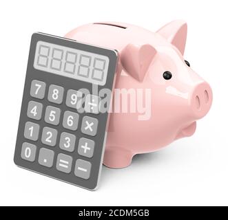 banco di piggy con calcolatore Foto Stock