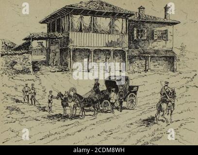 . L'Armée russe en campagne, souvenirs de guerre et de voyage . Quartier général de lEmpereur Alexandre à Gorny-Sludu CHAPITRE V i Ciorny-Studen. Un Gorny-Studen. – Parcs artiglierie. Départ du Grand-duc Nicolas pourBiela. La panique du 31 juillet à Sistova. « Les Turcs Arrevent! » Fuite des habitants. Passage dun convoi sur les ponts de bateaux. Un Simnitza. La cité juive. Lhôpital militaire. Attentat commenta M. Pognon de lAgence Eavas. Sauvetage par les marins du Sébas-tojiul. Arrestation de lassassin. La pluie. Gorny-Studen. Le quar-Tier général du Grand-duc NIC Foto Stock