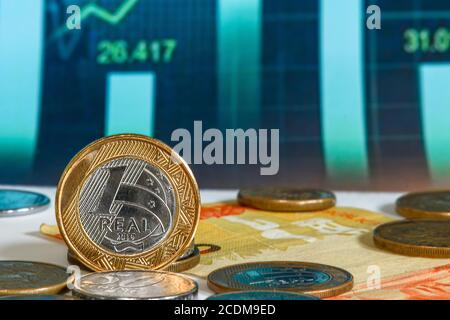 brasiliano moneta simbolo economia brasiliana Foto Stock
