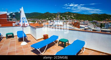 Solarium sul tetto dell'hotel Foto Stock