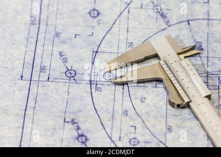 Molto dettagliata di ingegneria meccanica blueprint con indicatore / PINZA Foto Stock