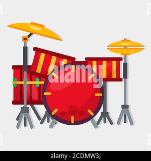 drum kit strumento musicale illustrazione vettoriale in stile piatto Illustrazione Vettoriale
