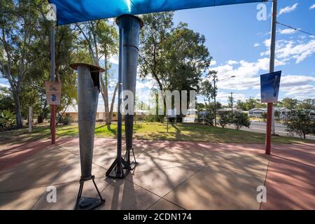 Le storiche pistole Steiger Vortex in mostra nei parchi Graham Andrews, Charleville, Western Queensland Australia Foto Stock