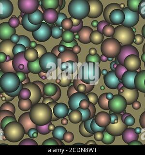 Vettore motivo geometrico senza giunture delle sfere con un riempimento gradiente con sfumature di metallo. Molecole di diverse dimensioni e colori. EPS vettoriale 10. Illustrazione Vettoriale