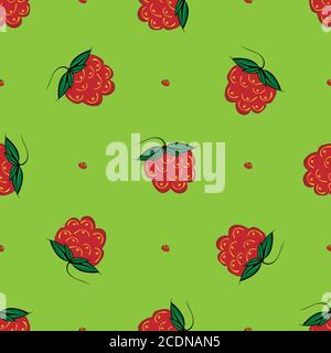 Berry lampone seamless pattern natura sfondo verde Foto Stock