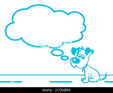 Immagine piatta blu cucciolo triste. Immagine di cucciolo triste con nuvola completamente modificabile. Può essere utilizzato come poster, carta da parati, t-shirt di design e altro ancora. Foto Stock