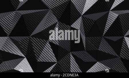 Fondo di distorsione poligonale triangolare di carbonio. Rendering 3D Foto Stock