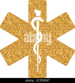 Icona del simbolo medico con texture glitter dorata. Scintillante illustrazione vettoriale di stile di lusso. Illustrazione Vettoriale