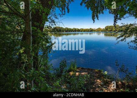 D-Dorsten, D-Dorsten-Holsterhausen, Lippe, Ruhr, Hohe Mark Westmuensterland Nature Park, Muensterland, Westfalia, Nord Reno-Westfalia, NRW, Blauer See, Blue Lake, lago artificiale, processo di stoccaggio delle acque di RWW, ex stagno balneabile Foto Stock