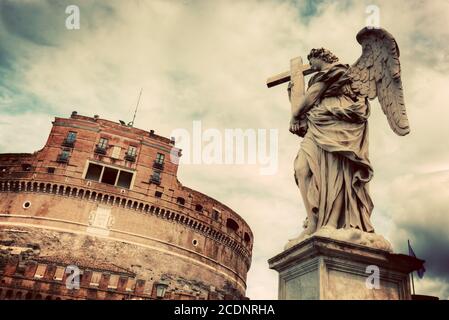 Castel Sant 39;Angelo, Roma, Italia. Vista dal ponte. Vintage Foto Stock