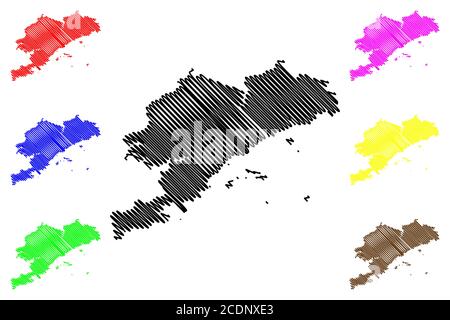 Città di Dalian (Repubblica popolare Cinese, Provincia di Liaoning) mappa illustrazione vettoriale, schizzo di scarabocchio Città di Dalian mappa Illustrazione Vettoriale