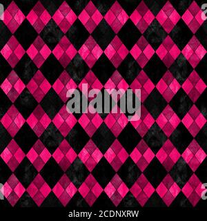 Nero e rosa argyle motivo plaid senza cuciture. Acquerello disegno mano trama sfondo. Watercolor rhombus forme sfondo. Stampa per la progettazione di tessuti, Foto Stock