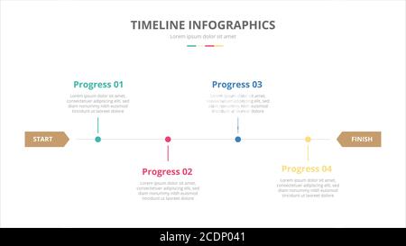 concetto di diagramma cronologico per infografiche con 4 fasi di elaborazione con moderno stile appartamento Illustrazione Vettoriale