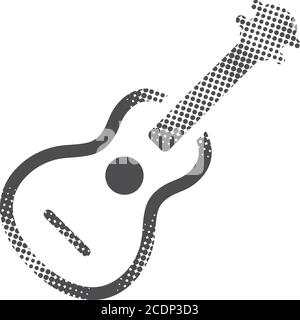 Icona chitarra in stile mezzitoni. Illustrazione vettoriale in bianco e nero. Illustrazione Vettoriale