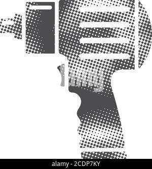 Icona di un cacciavite elettrico a mezzitoni. Illustrazione vettoriale in bianco e nero. Illustrazione Vettoriale