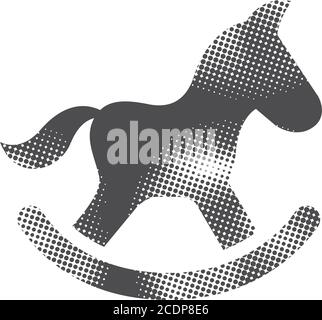 Icona del giocattolo a cavallo dondolo in stile mezzitoni. Illustrazione vettoriale in bianco e nero. Illustrazione Vettoriale