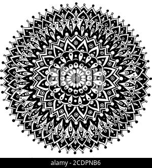 Doodle mandala floreale. Geometria sacra. Disegno realistico in bianco e nero. Pagina da colorare antistress per adulti. Illustrazione vettoriale. Illustrazione Vettoriale