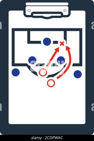 Tablet allenatore di calcio con icona Schema di gioco. Design a colori piatti. Illustrazione vettoriale. Illustrazione Vettoriale