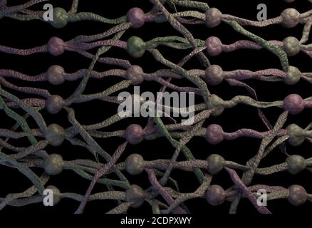 Rete neuronale. neurone netto. 3D'illustrazione. Foto Stock