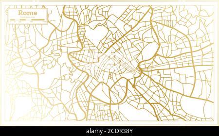 Mappa della città di Roma in stile retro in colore dorato. Mappa di contorno. Illustrazione vettoriale. Illustrazione Vettoriale