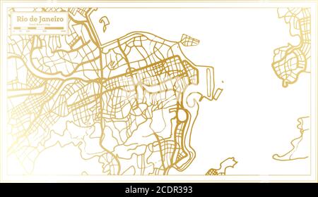 Mappa della città di Rio De Janeiro Brasile in stile retro in colore dorato. Mappa di contorno. Illustrazione vettoriale. Illustrazione Vettoriale