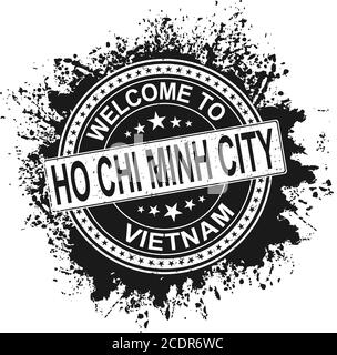 Tondino di gomma con nome città ho Chi Minh città e stelle, isolato su bianco Illustrazione Vettoriale