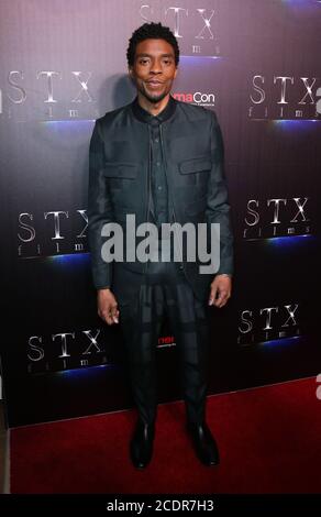 02 aprile 2019 - Las Vegas, NV - Chadwick Boseman. 2019 CinemaCon STX Studio Presentazione Red Carpet al Caesars Palace. (Immagine di credito: © Mjt/AdMedia tramite CAVO ZUMA) Foto Stock