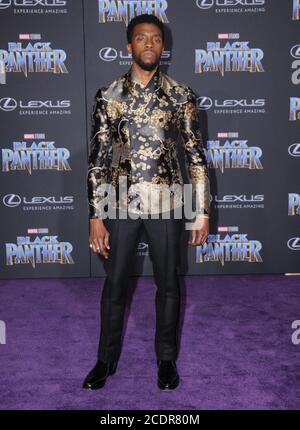 29 Gennaio 2018 - Hollywood, California - Chadwick Boseman. La prima mondiale di "Black Panther" degli Marvel Studios si è tenuta al Dolby Theatre. (Immagine di credito: © Birdie Thompson/AdMedia via ZUMA Wire) Foto Stock