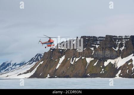 Russia, Alto Artico, Franz Josef Land. Vedere in volo il paesaggio polare. Foto Stock